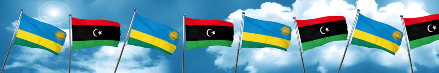 Rwanda flag with Libya flag, 3D rendering