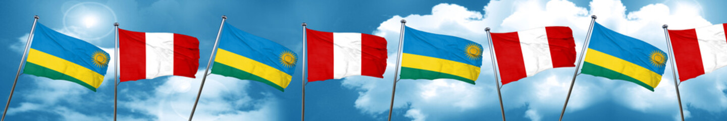 Rwanda flag with Peru flag, 3D rendering