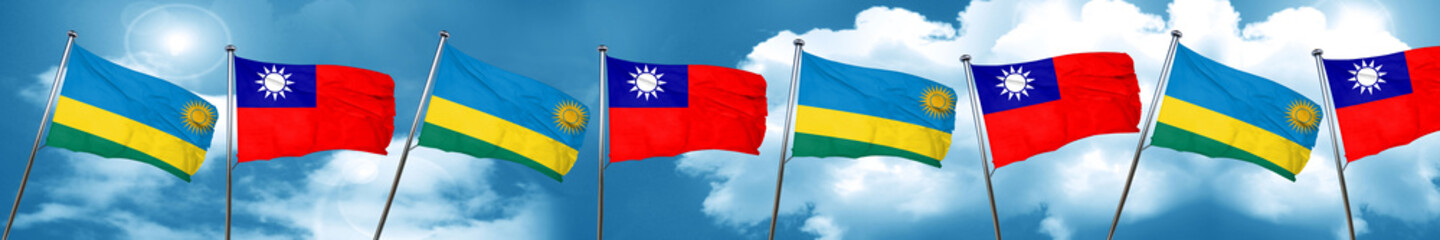 Rwanda flag with Taiwan flag, 3D rendering