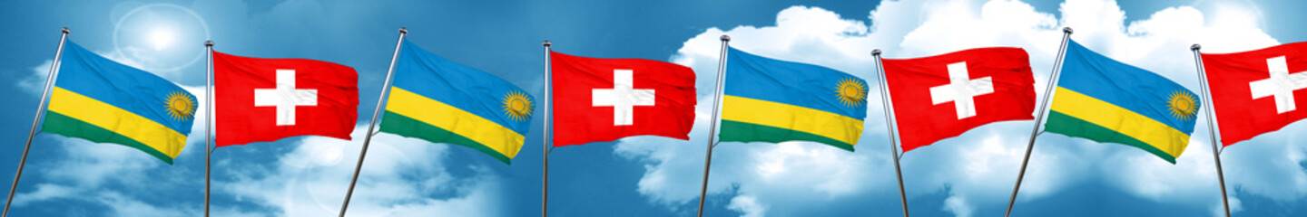 Rwanda flag with Switzerland flag, 3D rendering