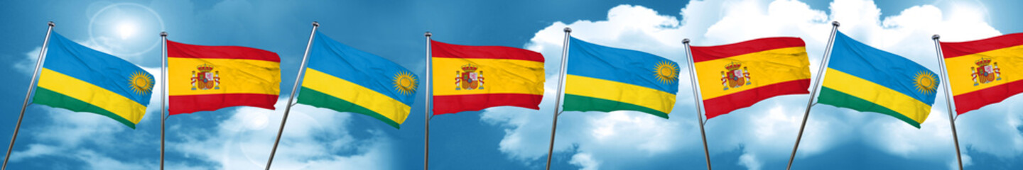 Rwanda flag with Spain flag, 3D rendering