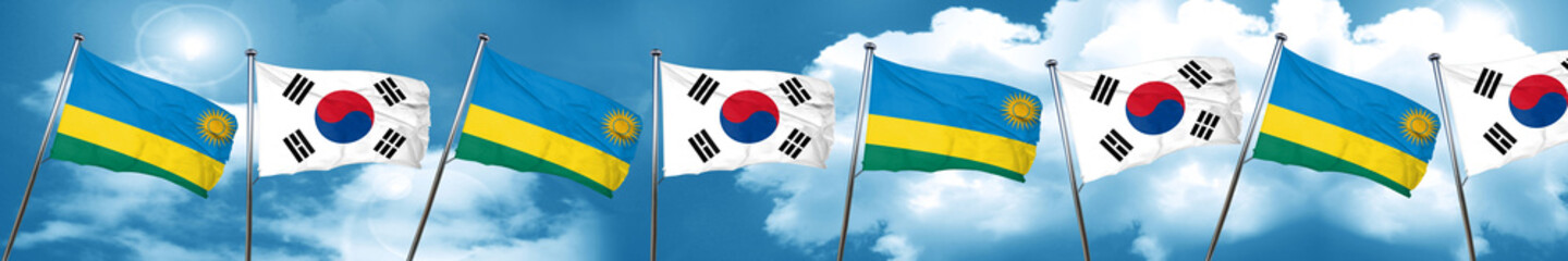 Rwanda flag with South Korea flag, 3D rendering