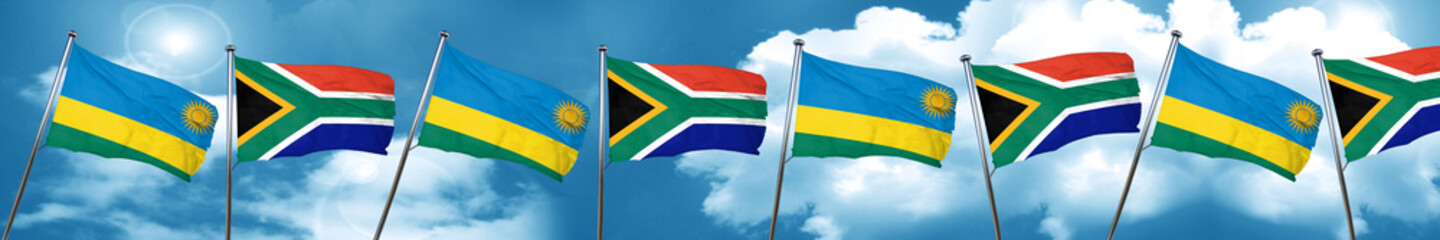Rwanda flag with South Africa flag, 3D rendering