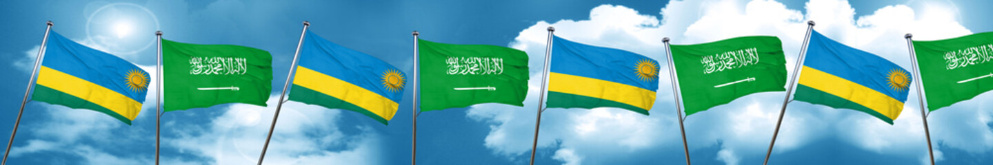 Rwanda flag with Saudi Arabia flag, 3D rendering
