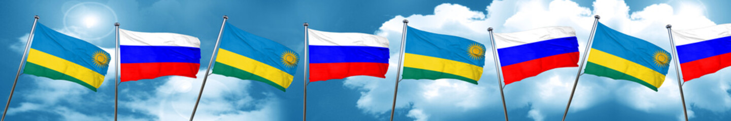 Rwanda flag with Russia flag, 3D rendering