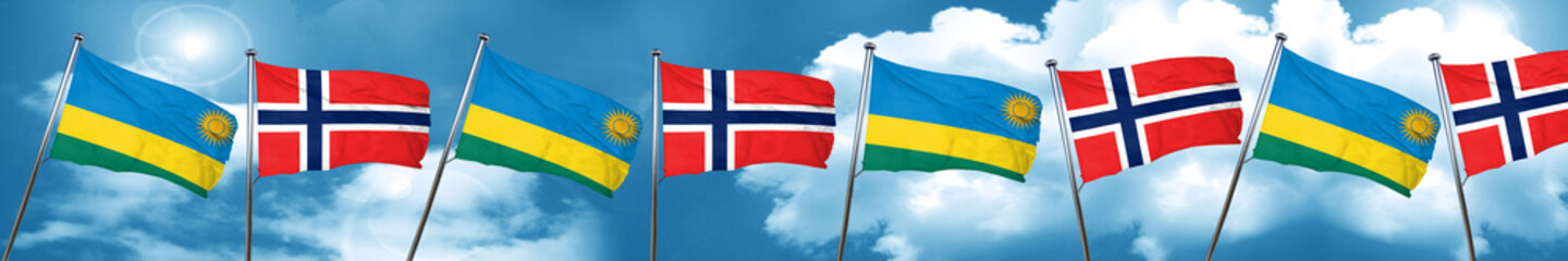 Rwanda flag with Norway flag, 3D rendering