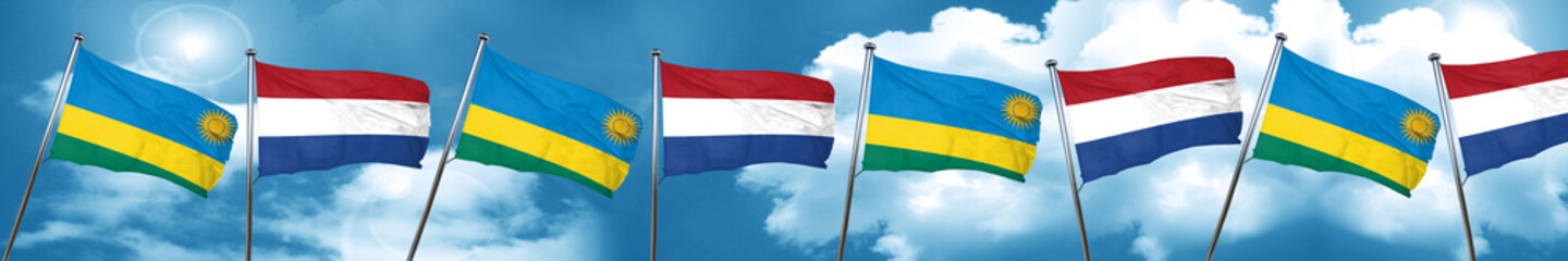 Rwanda flag with Netherlands flag, 3D rendering