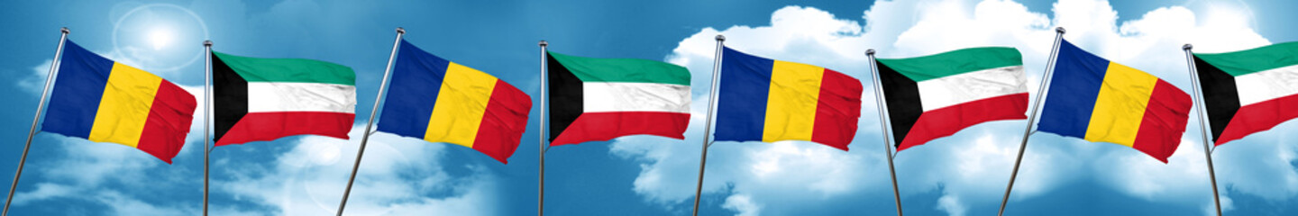 Romania flag with Kuwait flag, 3D rendering