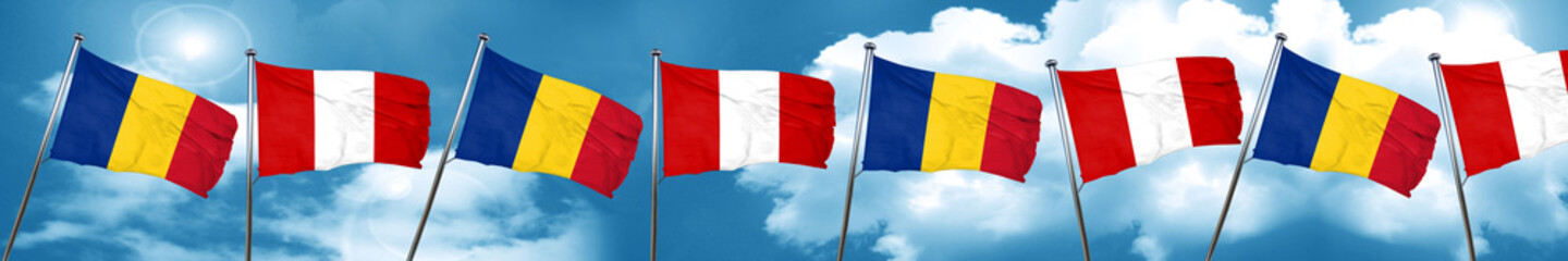 Romania flag with Peru flag, 3D rendering