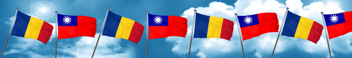 Romania flag with Taiwan flag, 3D rendering