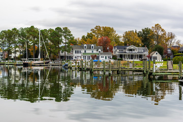 Autumn Color the Chesapeake Bay Shore and Harbor in St Michaels