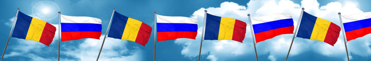 Romania flag with Russia flag, 3D rendering