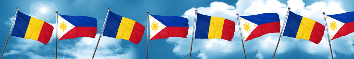 Romania flag with Philippines flag, 3D rendering