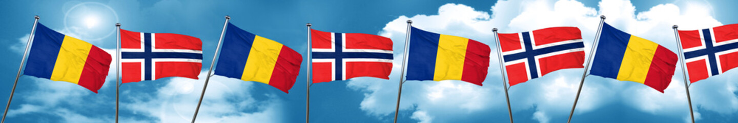 Romania flag with Norway flag, 3D rendering