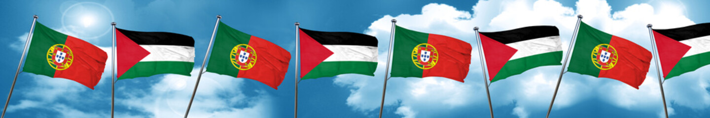 Portugal flag with Palestine flag, 3D rendering
