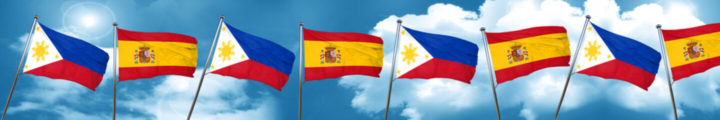 Philippines flag with Spain flag, 3D rendering