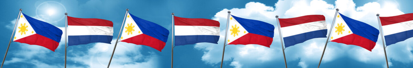 Philippines flag with Netherlands flag, 3D rendering