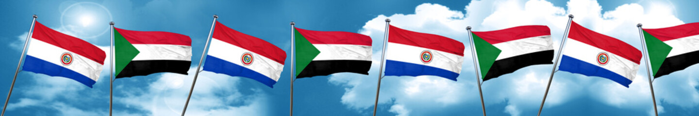 Paraguay flag with Sudan flag, 3D rendering