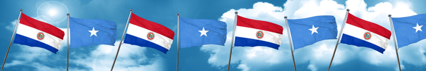 Paraguay flag with Somalia flag, 3D rendering