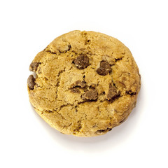 Crunchy chocolate chips cookie on white background
