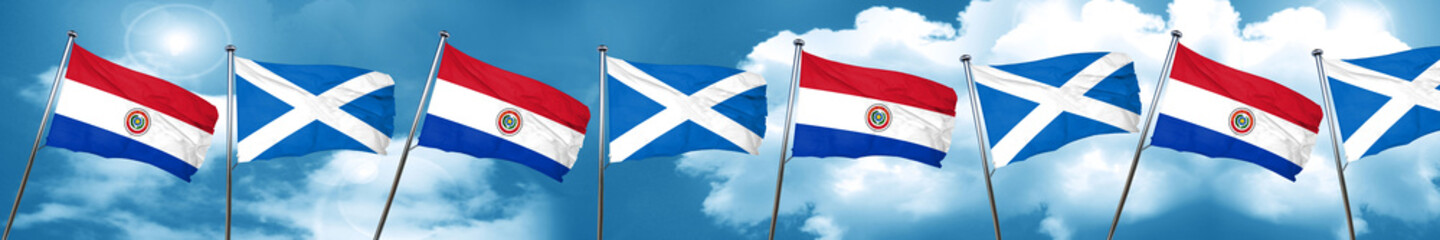 Paraguay flag with Scotland flag, 3D rendering