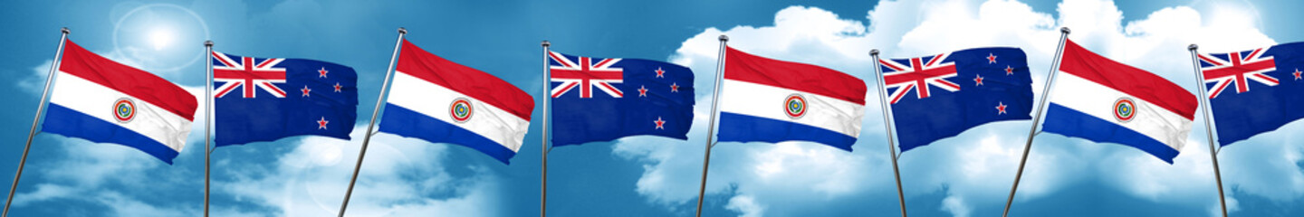 Paraguay flag with New Zealand flag, 3D rendering