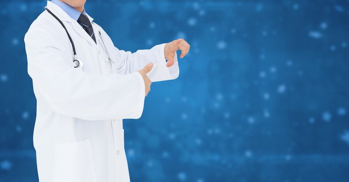 Doctor Giving Presentation Against Blue Background