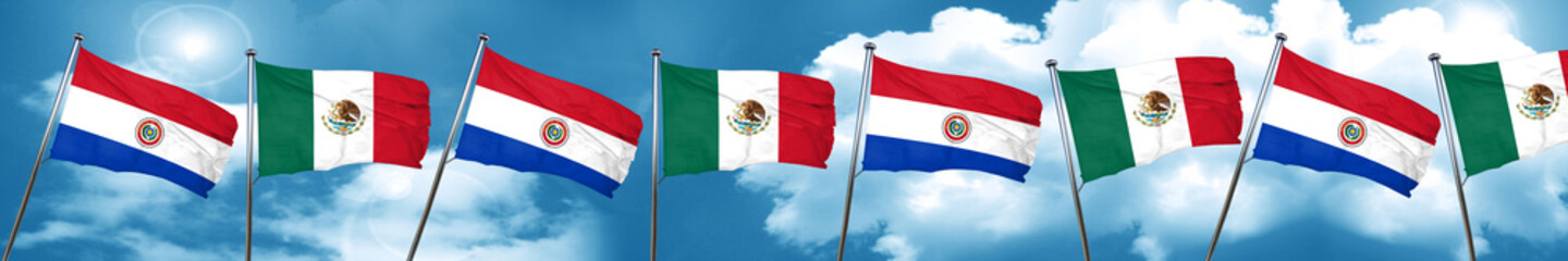 Paraguay flag with Mexico flag, 3D rendering