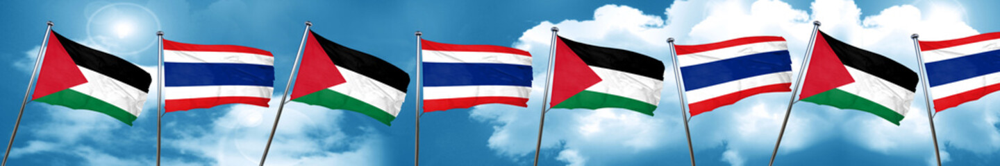 palestine flag with Thailand flag, 3D rendering