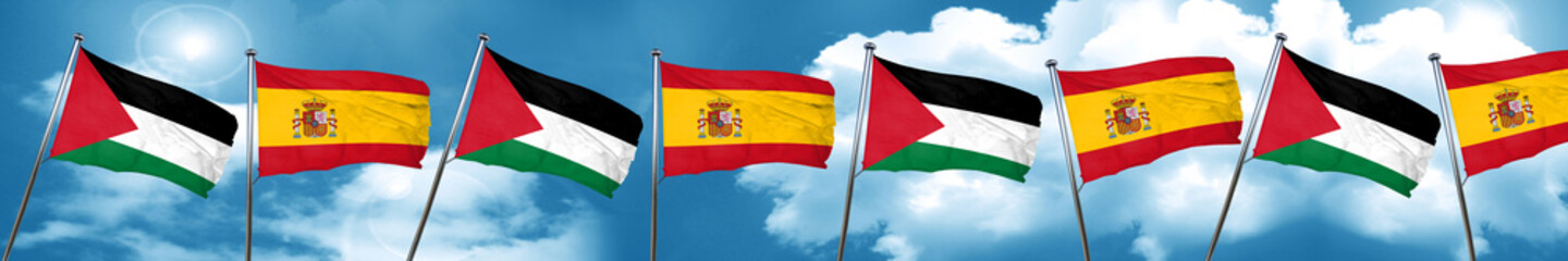 palestine flag with Spain flag, 3D rendering