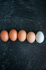 Monochrome eggs over black background