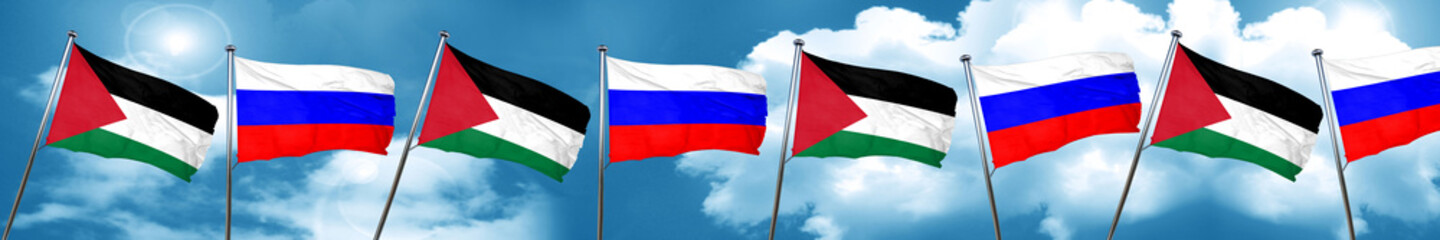 Fototapeta na wymiar palestine flag with Russia flag, 3D rendering