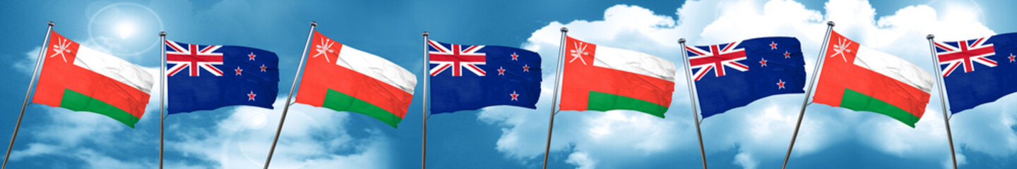 Oman flag with New Zealand flag, 3D rendering