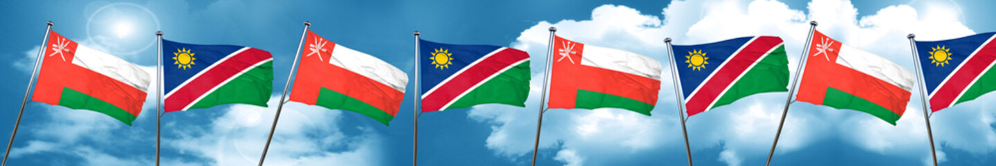 Oman flag with Namibia flag, 3D rendering