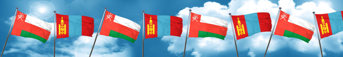 Fototapeta na wymiar Oman flag with Mongolia flag, 3D rendering