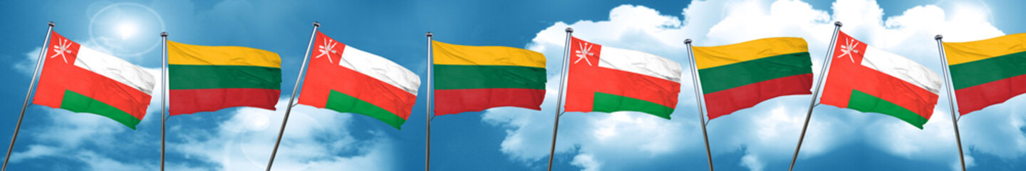 Fototapeta na wymiar Oman flag with Lithuania flag, 3D rendering