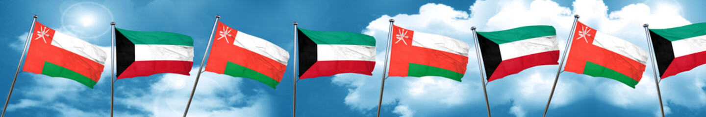 Oman flag with Kuwait flag, 3D rendering