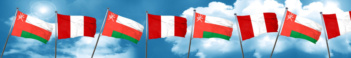 Oman flag with Peru flag, 3D rendering