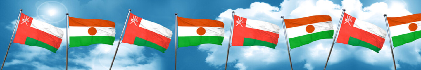 Oman flag with Niger flag, 3D rendering