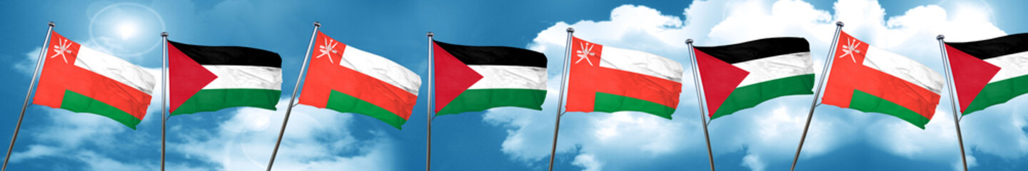 Oman flag with Palestine flag, 3D rendering
