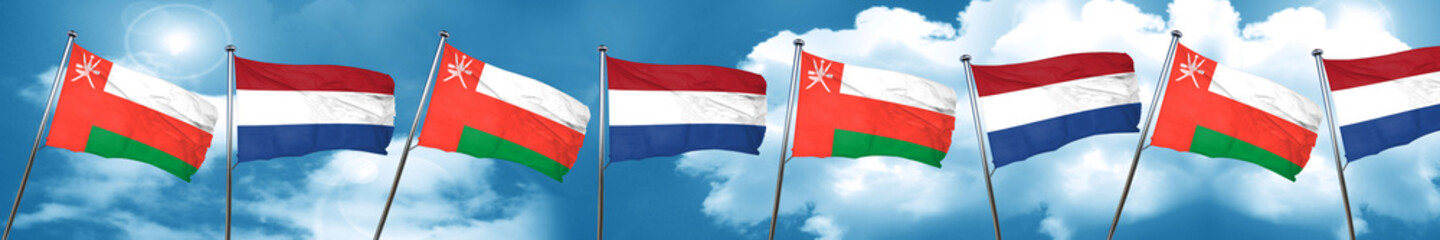 Fototapeta na wymiar Oman flag with Netherlands flag, 3D rendering