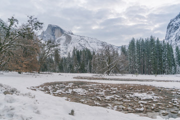 Half Dome from Cooks Meadown after a wibter storm in Yosemite National Park