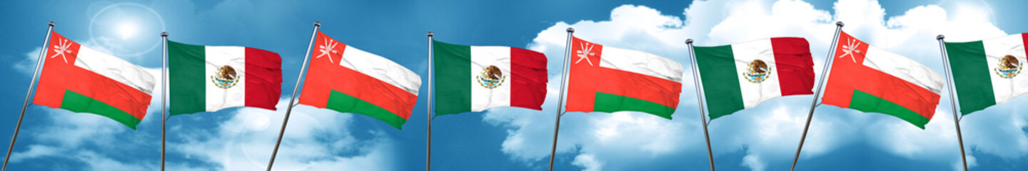 Oman flag with Mexico flag, 3D rendering