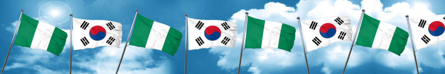 Nigeria flag with South Korea flag, 3D rendering