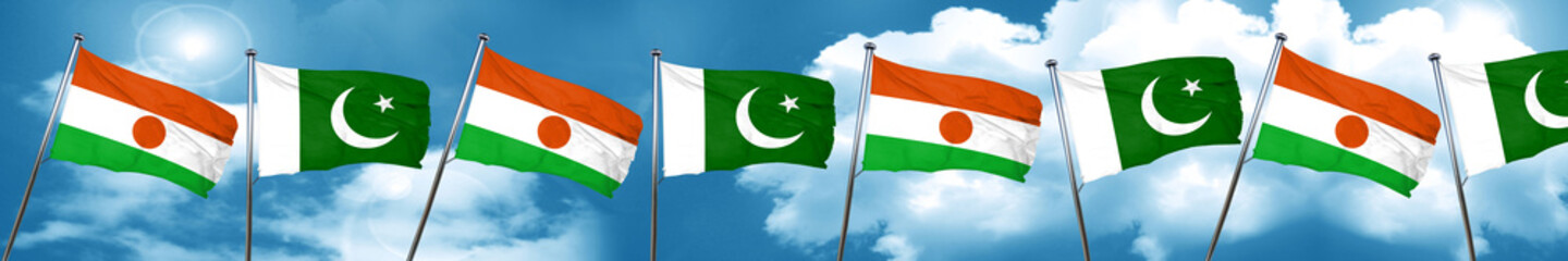 niger flag with Pakistan flag, 3D rendering