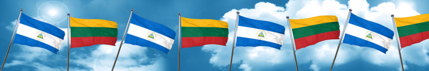 nicaragua flag with Lithuania flag, 3D rendering
