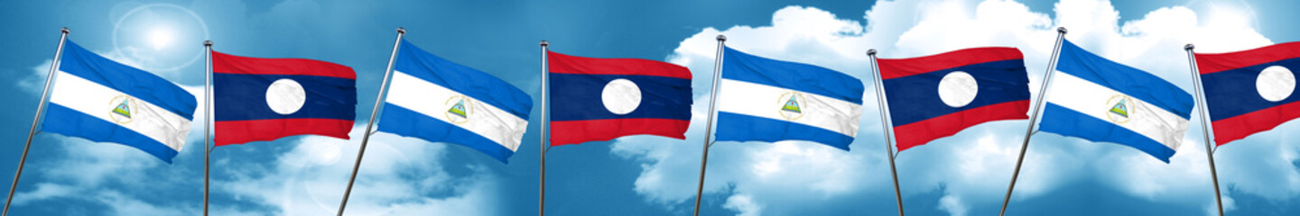 nicaragua flag with Laos flag, 3D rendering