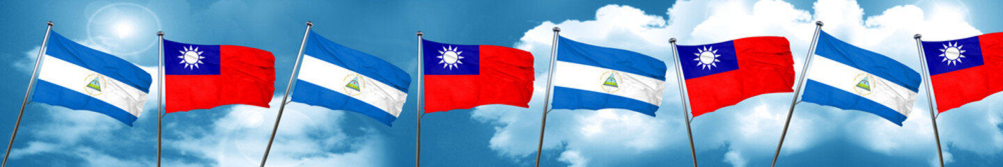 nicaragua flag with Taiwan flag, 3D rendering