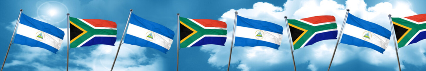nicaragua flag with South Africa flag, 3D rendering