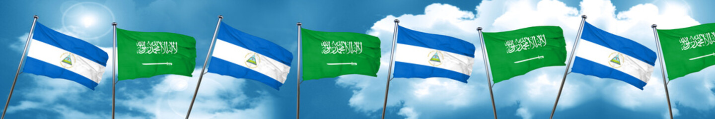 nicaragua flag with Saudi Arabia flag, 3D rendering